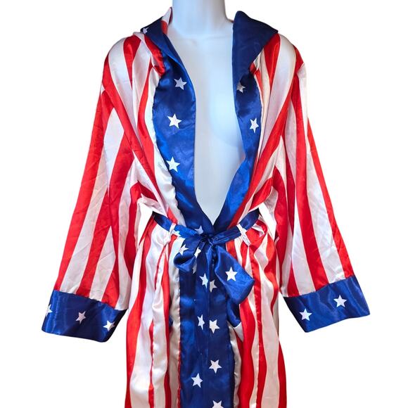 American Classic, Red, white and blue, stars and stripes satin like boxing robe - Picture 2 of 5